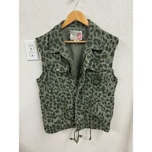 Born Fly Camo Army Green Military Vest with Patches and Pins Medium